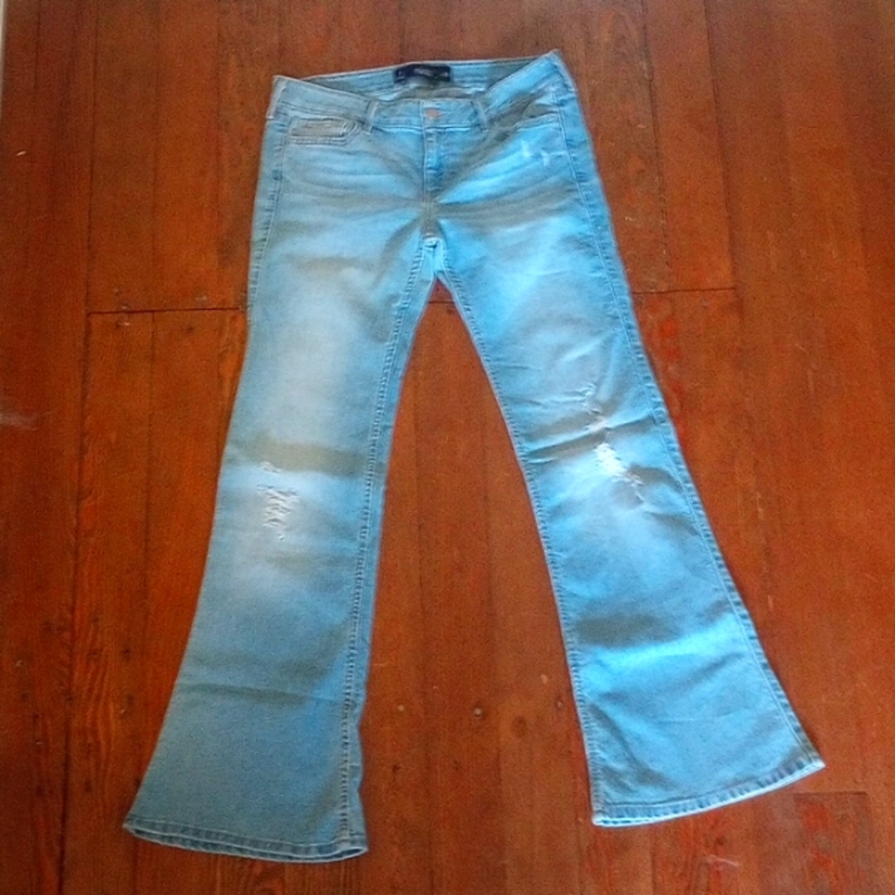 Women's Hollister  Distressed Flare Jeans-Mid Rise